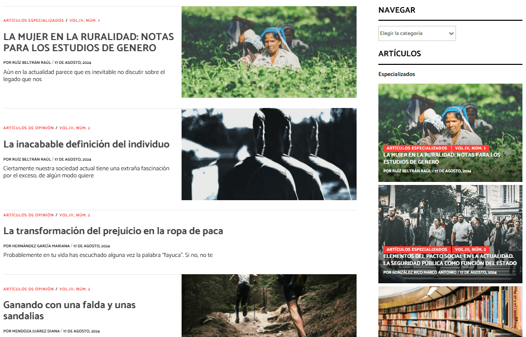 Parte de la página principal de la revista.
